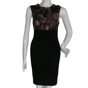 TED BAKER Dress, 1/XS, Chandelier Print/Black, Tucked/pleated Neck, Sleeveless